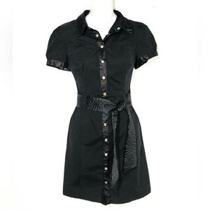 Guess Black Button-Up Collar Short-Sleeve Mini Dress with Belt